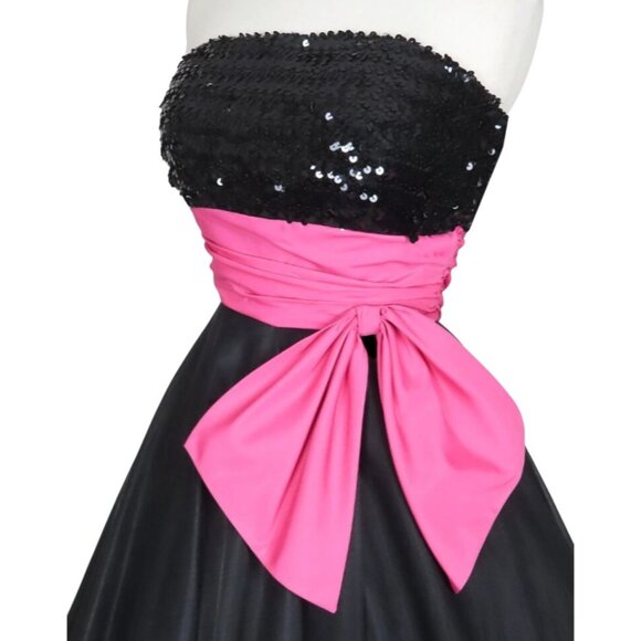STUNNING Vintage 50s Black Sequin Princess Strapless Organza Ball Gown Size 9 - Picture 5 of 16